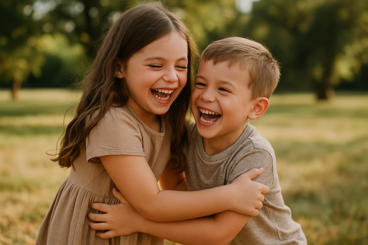 Siblings playing and smiling during a candid family shoot Siblings playing and smiling during a candid family shoot